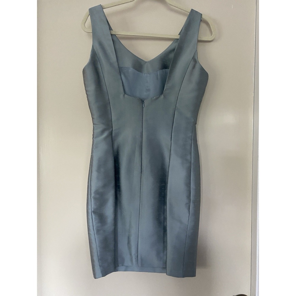 Ann Taylor Petites 100% Silk Slate Blue Sheath Dress 8P Wedding Guest Formal - Picture 3 of 4